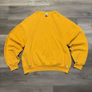 VTG 90s Russell Athletic Blank Pullover Crewneck Sweatshirt Adult XL Yellow